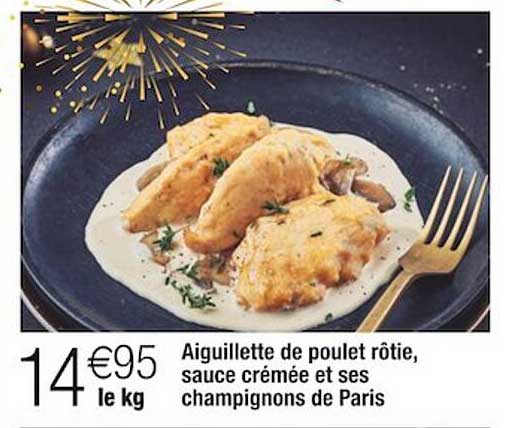Aiguillette De Poulet Rôtie, Sauce Crémée Et Ses Champignons De Paris