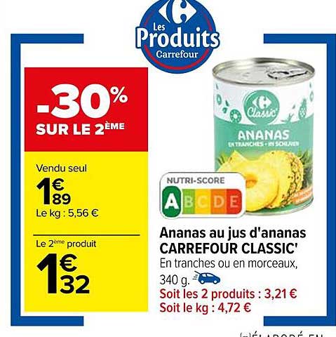 ananas au jus d'ananas carrefour classic'