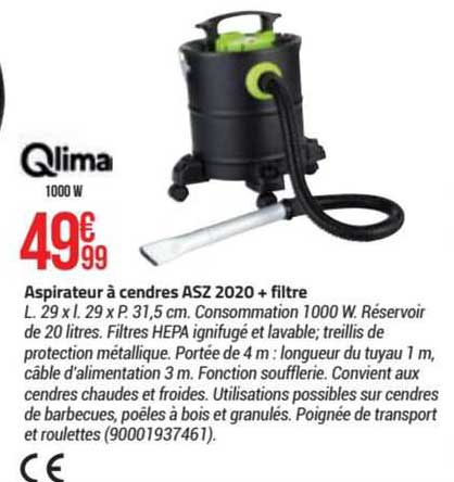 aspirateur à cendres asz 2020 + filtre qlima