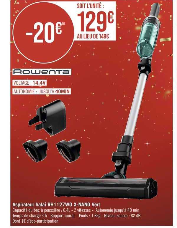 aspirateur balai rh1127w0 x-nano vert rowenta