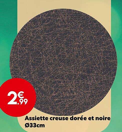 assiette creuse dorée et noire ø 33 cm
