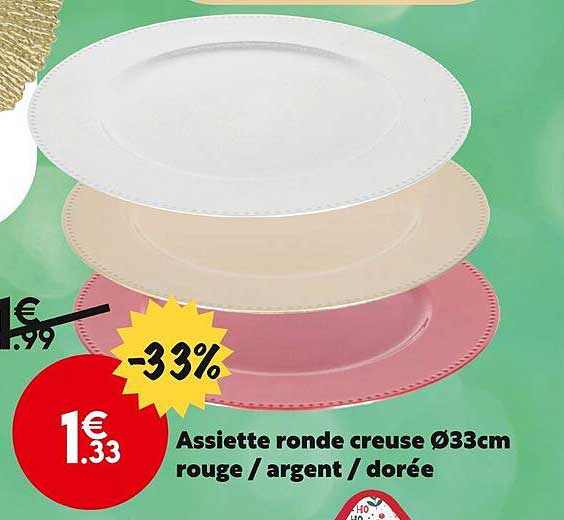 assiette ronde cruse ø 33 cm rouge / argent / dorée