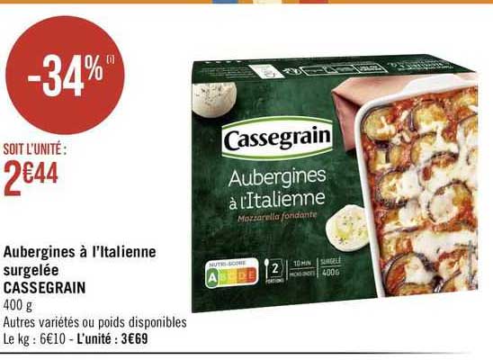 aubergines à l'italienne surgelée cassegrain