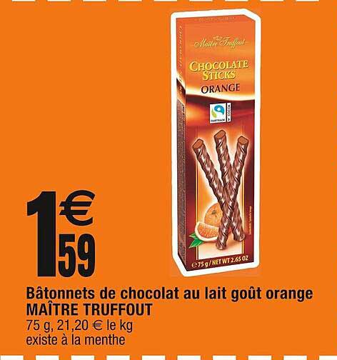 bâtonnets de chocolat au lait goût orange maître truffout