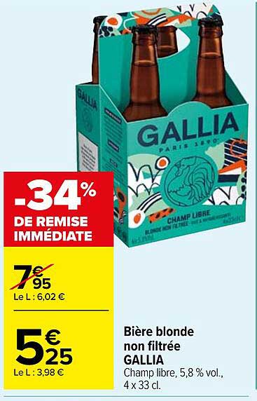 bière blonde non filtrée gallia