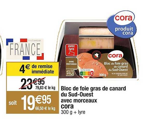 bloc de foie gras de canard du sud-ouest avec morceaux cora