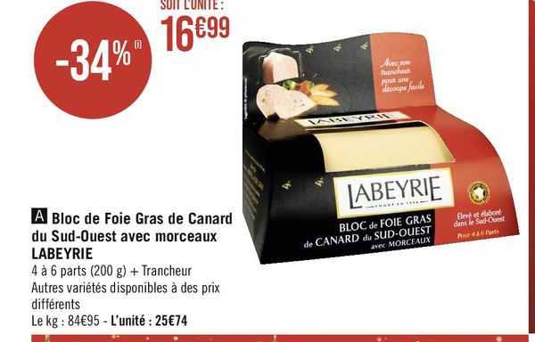 bloc de foie gras de canard du sud-ouest avec morceaux labeyrie