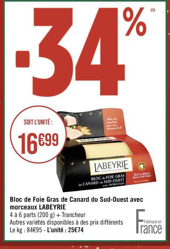 bloc de foie gras de canard du sud-ouest avec morceaux labeyrie
