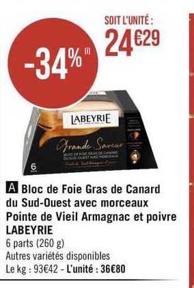 bloc de foie gras de canard du sud-ouest avec morceaux pointe de vieil armagnac et poivre labeyrie