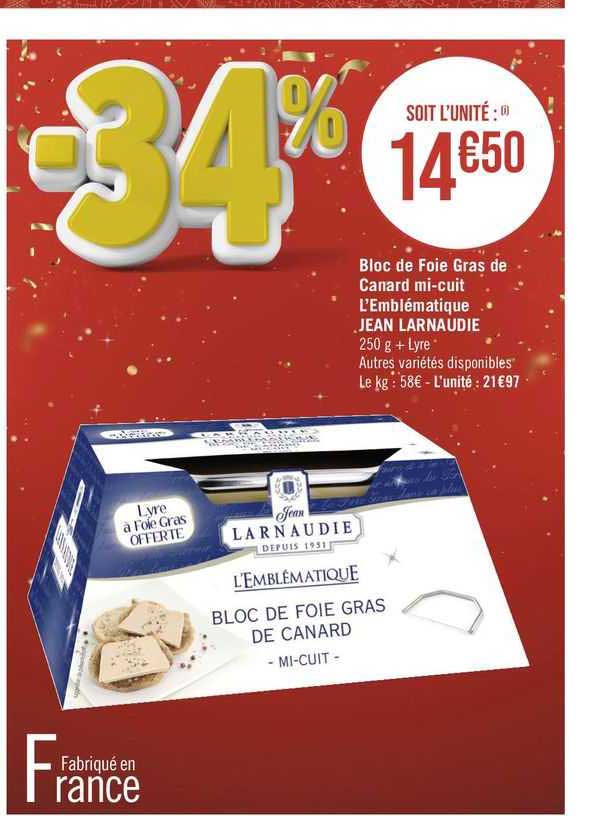 bloc de foie gras de canard mi-cuit l'emblématique jean larnaudie