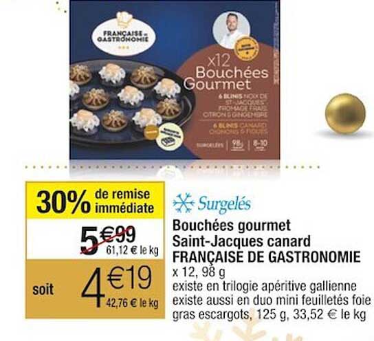 bouchées gourmet saint-jacques canard française de gastronomie