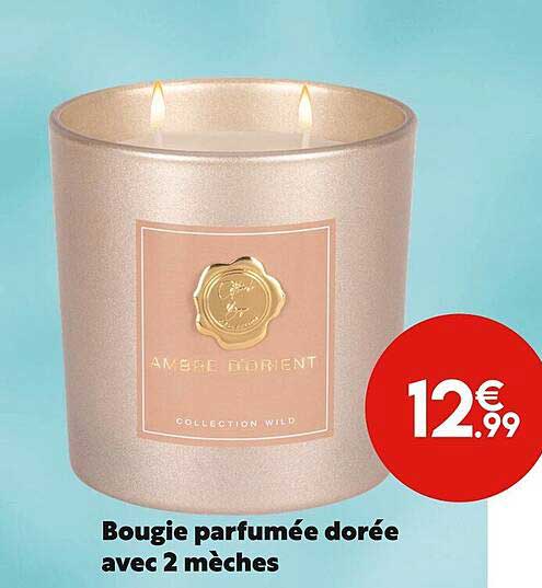 bougie parfumée dorée avec 2 mèches