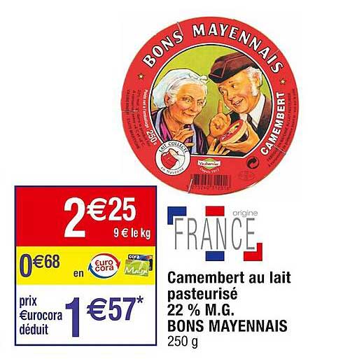 camembert au lait pasteurisé 22% m.g. bons mayennais