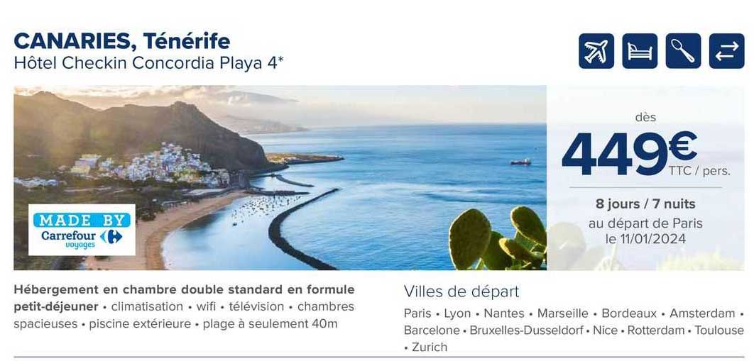 canaries, ténérife hôtel checkin concordia playa 4*