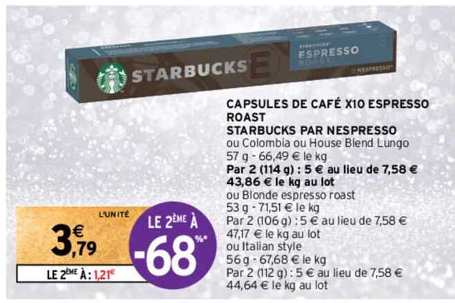 capsules de café x10 espresso roast starbucks par nespresso