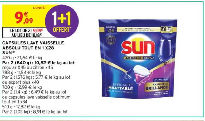 Capsules Lave Vaisselle Absolu Tout En 1 X28 Sun