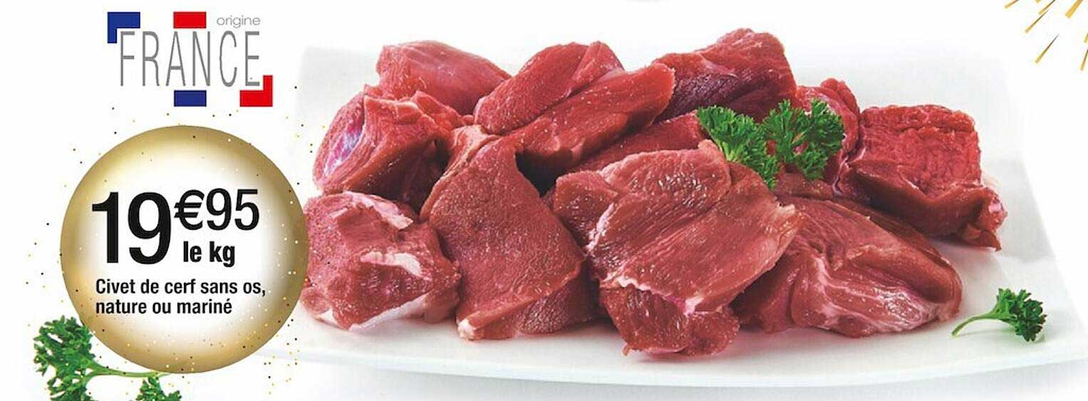 civet de cerf sans os, nature ou mariné