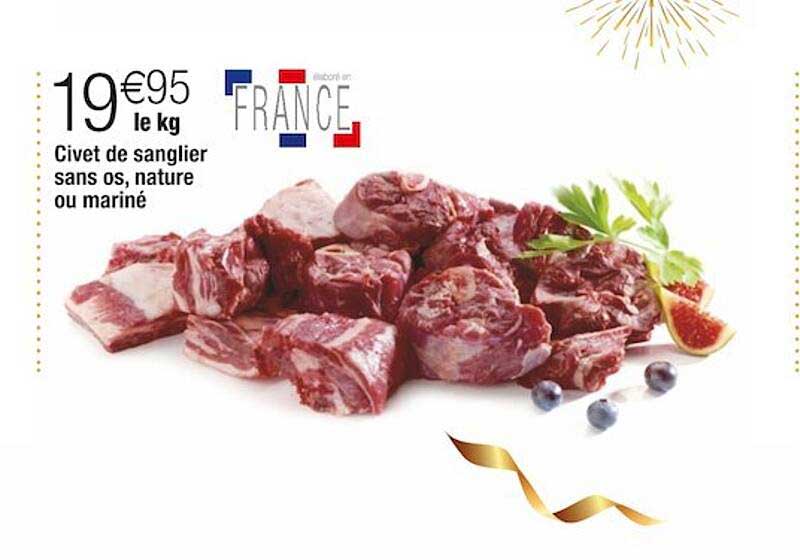 civet de sanglier sans os, nature ou mariné