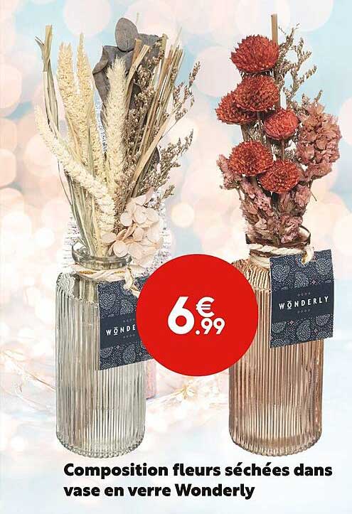 composition fleurs séchées dans vase en verre wonderly