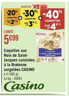 coquilles aux noix de saint-jacques cuisinées à la bretonne surgelées casino