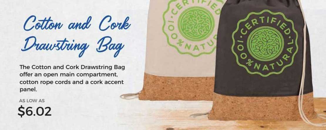 cotton and cork drawstring bag