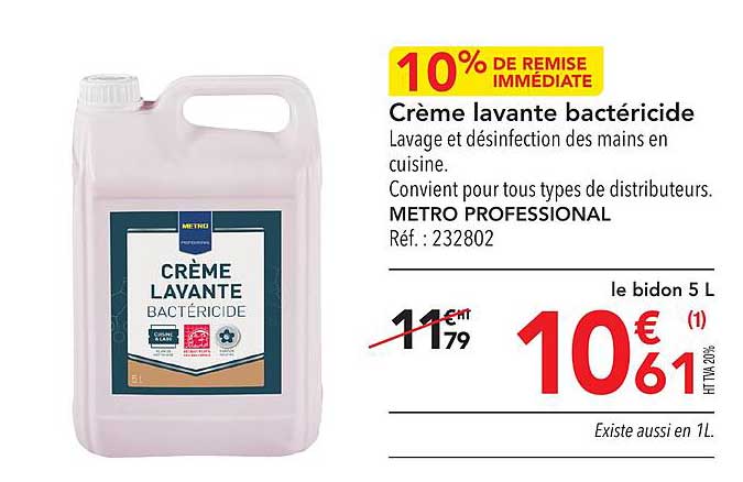 crème lavante bactéricide métro professional