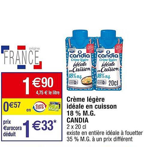 crème légère idéale en cuisson 18% m.g. candia