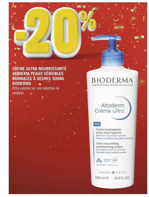 crème ultra nourrisanté atoderm peaux sensibles normales à sèches 500 ml bioderma