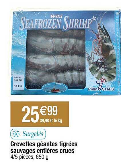 crevettes géantes tigrées sauvages entières crues