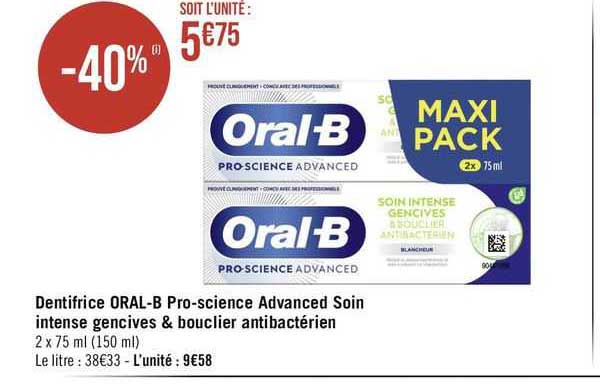 dentifrice oral-b pro-science advanced soin intense gencives & bouclier antibactérien