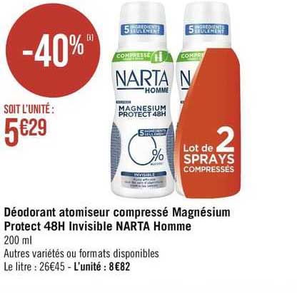 Déodorant Atomiseur Compressé Magnésium Protect 48h Invisible Narta Homme