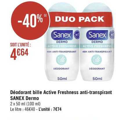 déodorant bille active freshness anti-transpirant sanex dermo