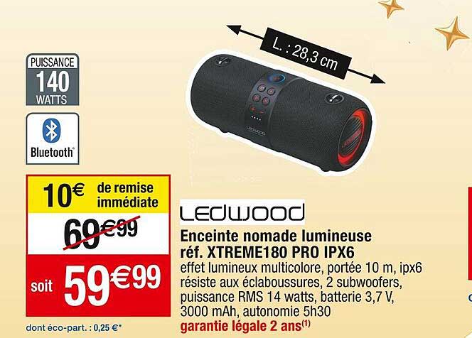 enceinte nomade lumineuse xtreme180 pro ipx6 ledwood