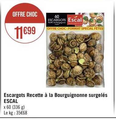 escargots recette à la bourguignonne surgelés escal