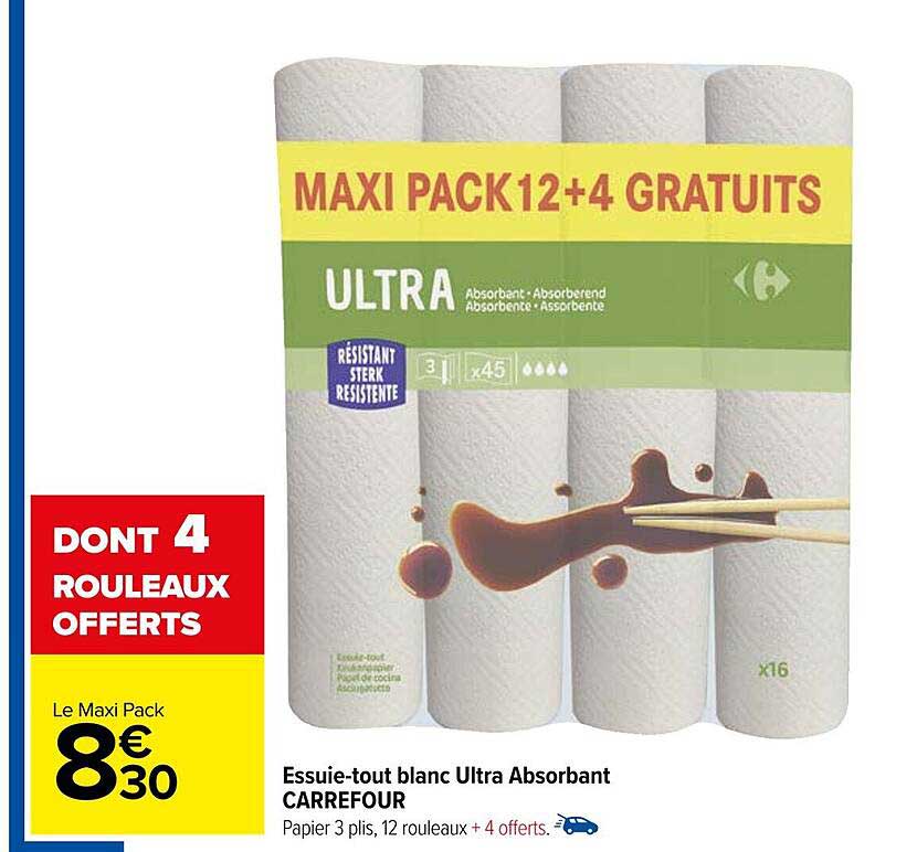 essuie-tout blanc ultra absorbant carrefour