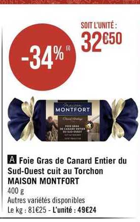 foie gras de canard entier du sud-ouest cuit au torchon maison montfort