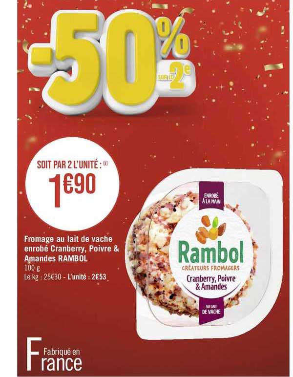 fromage au lait de vache enrobé cranberry, poivre & amandes rambol
