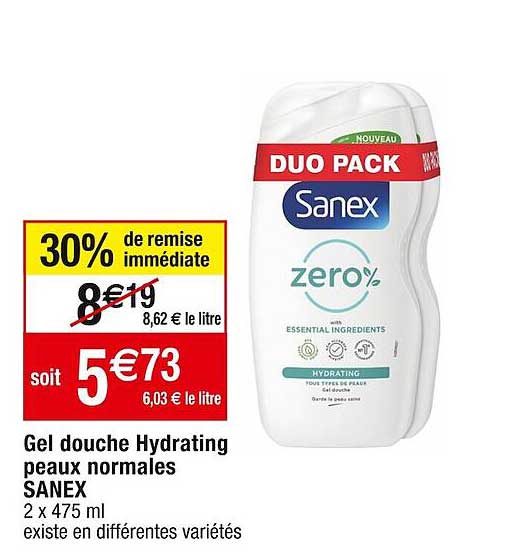 gel douche hydrating peaux normales sanex