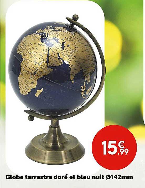 globe terrestre doré et bleu nuit ø 142 mm