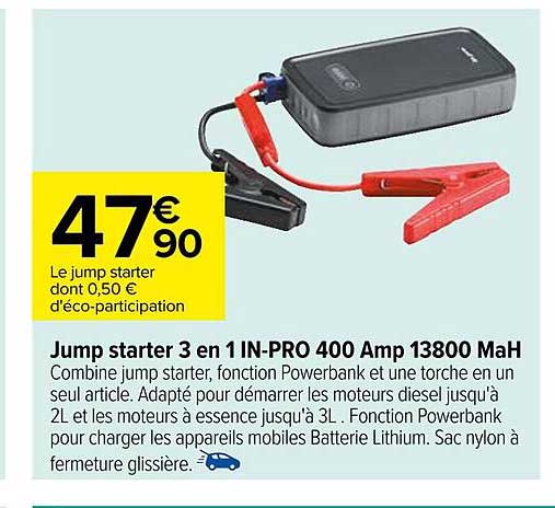 jump starter 3 en 1 in-pro 400 amp 13800 mah