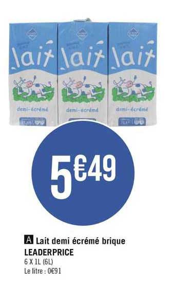 lait demi écrémé brique leader price