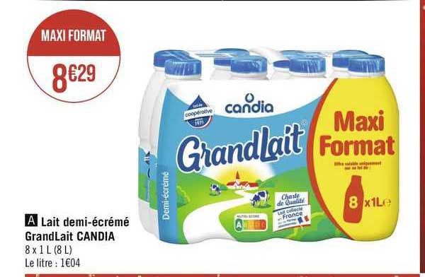 lait demi-écrémé grandLait candia