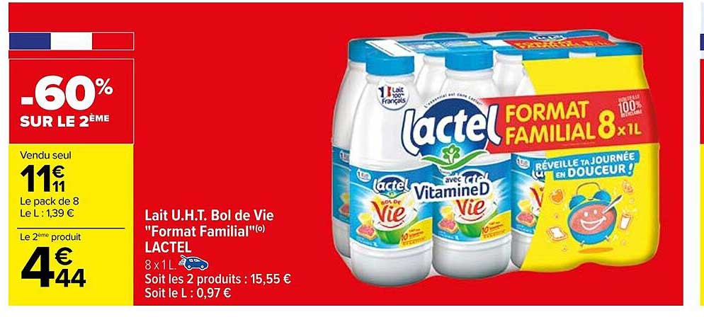 lait u.h.t. bol de vie "format familial" lactel