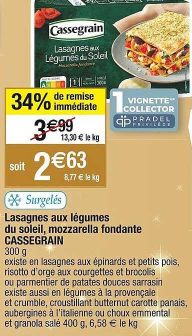 Lasagnes Aux Légumes Du Soleil, Mozzarella Fondante Cassegrain