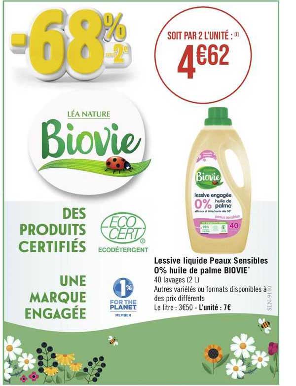 lessive liquide peaux sensibles 0% huile de palme biovie