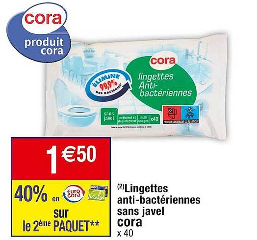 Lingettes Anti-bactériennes Sans Javel Cora