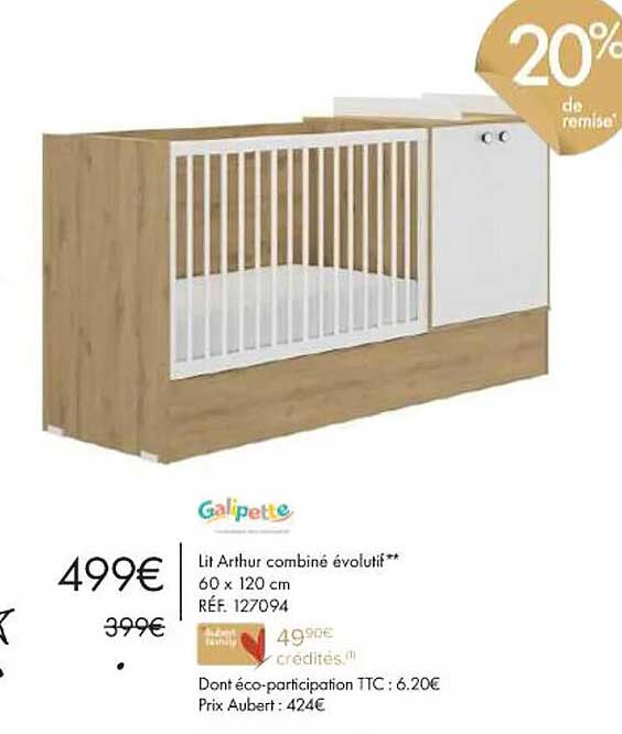 lit arthur combiné évolutif 60 x 120 cm galipette