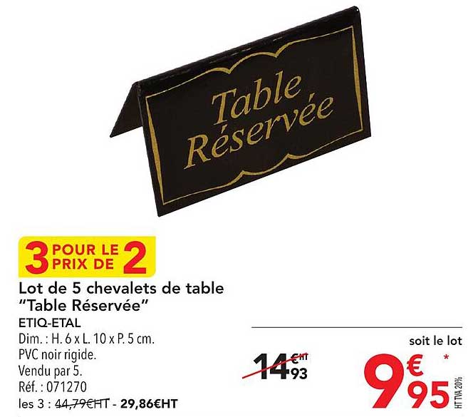 lot de 5 chevalets de table "table réservée" étiq-etal