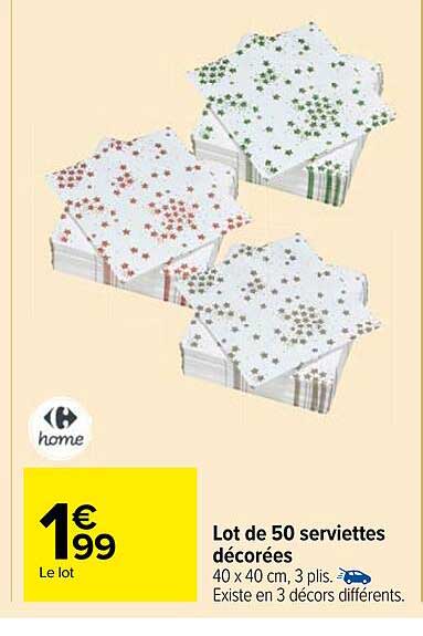 lot de 50 serviettes décorées carrefour home