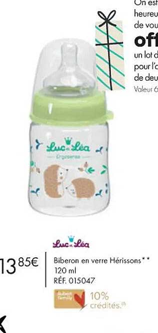 luc léa biberon en verre hérissons 120 ml